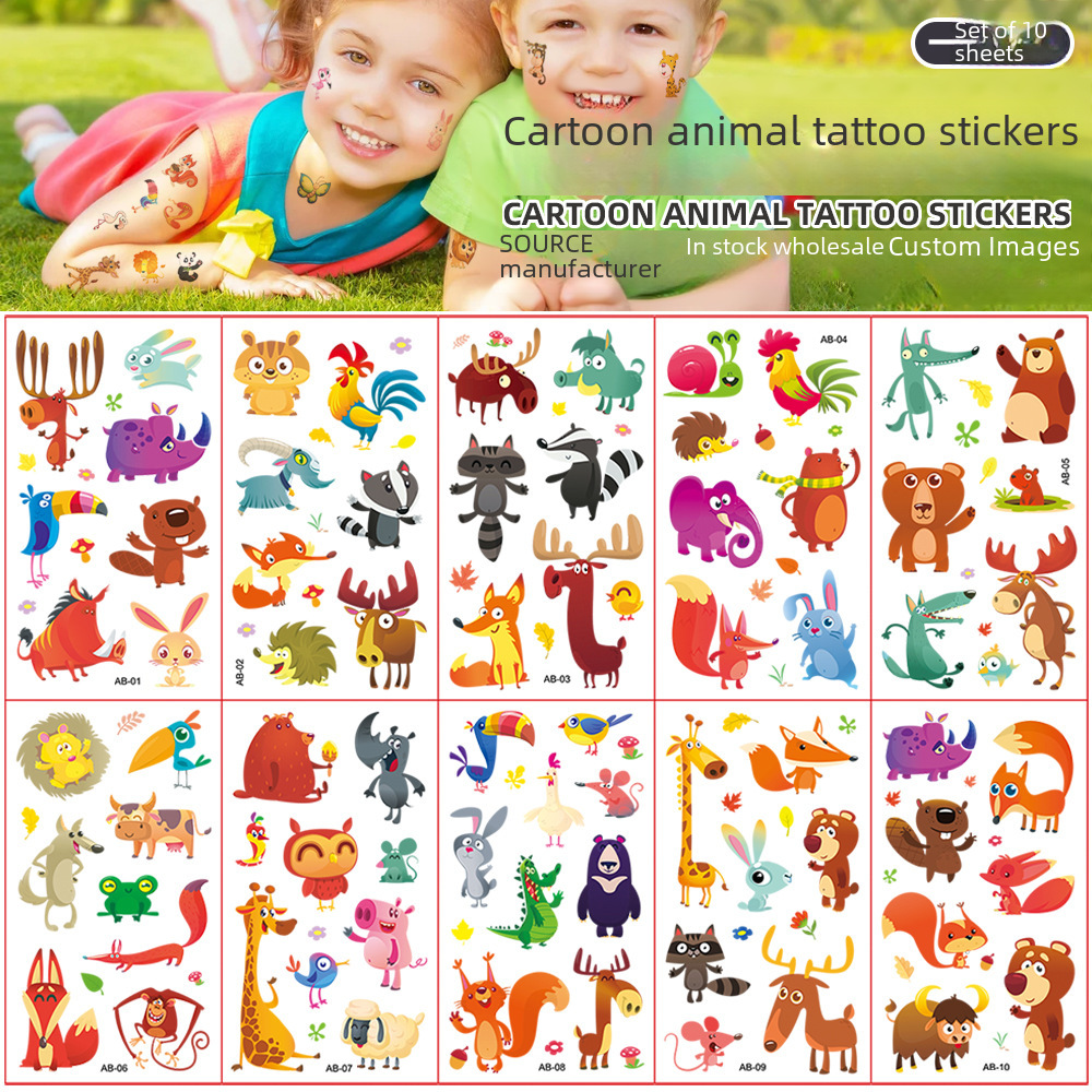 children's cartoon tattoo stickers waterproof animal series face temporary cute fun cartoon stickers