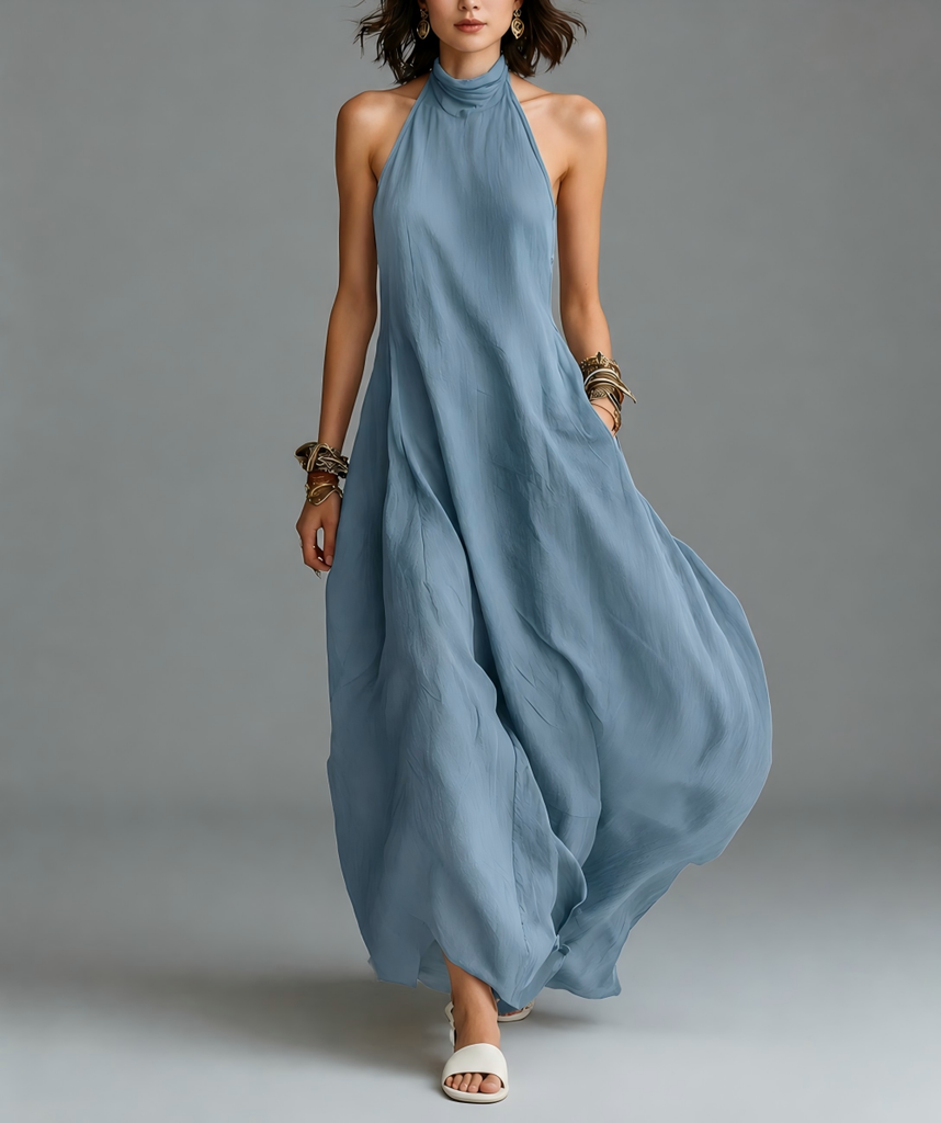 [12000058931262223] Bohemian Off-Shoulder Maxi Dress (Light Blue, XL)