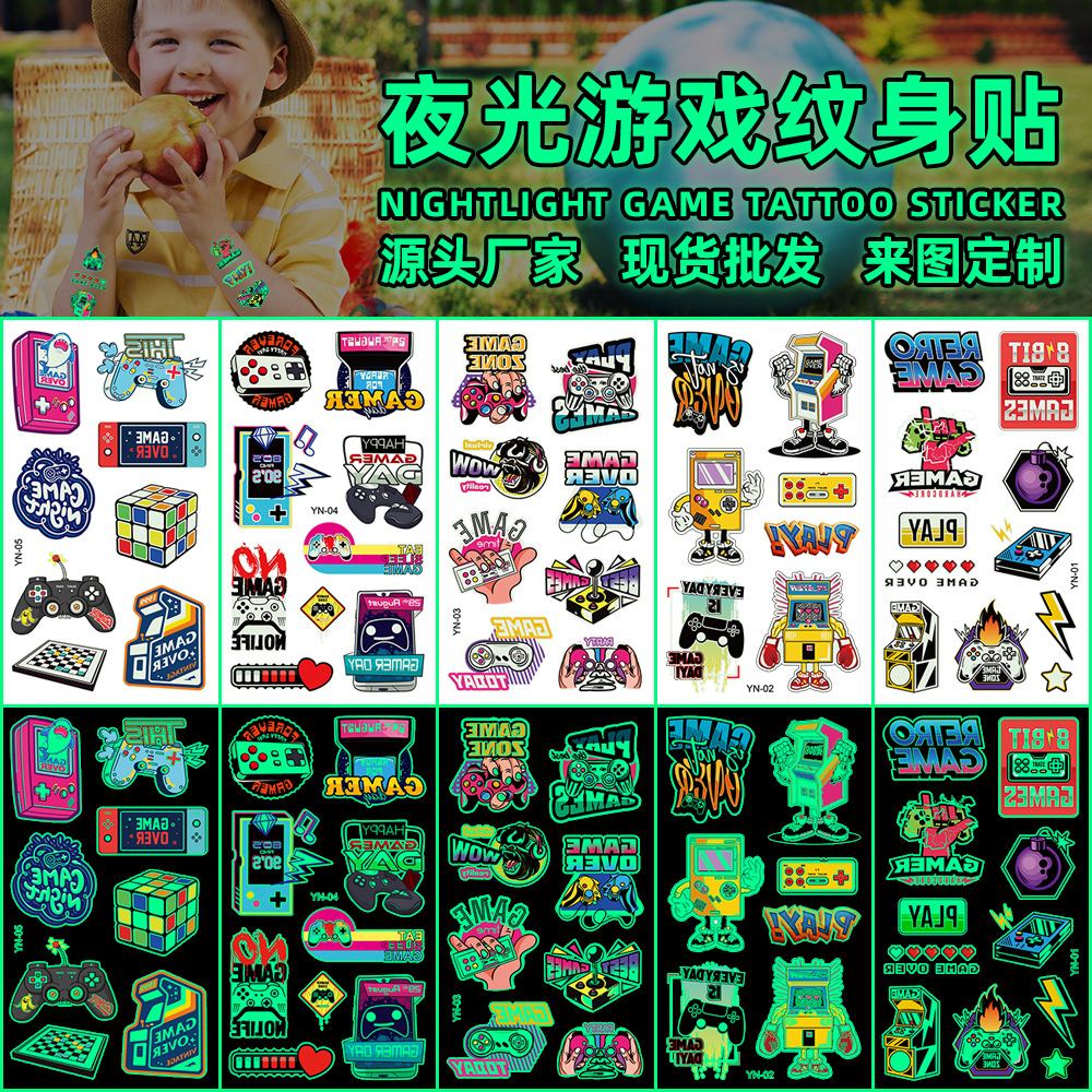 new children's cartoon luminous game tattoo stickers luminous fun party activities gift temporary stickers