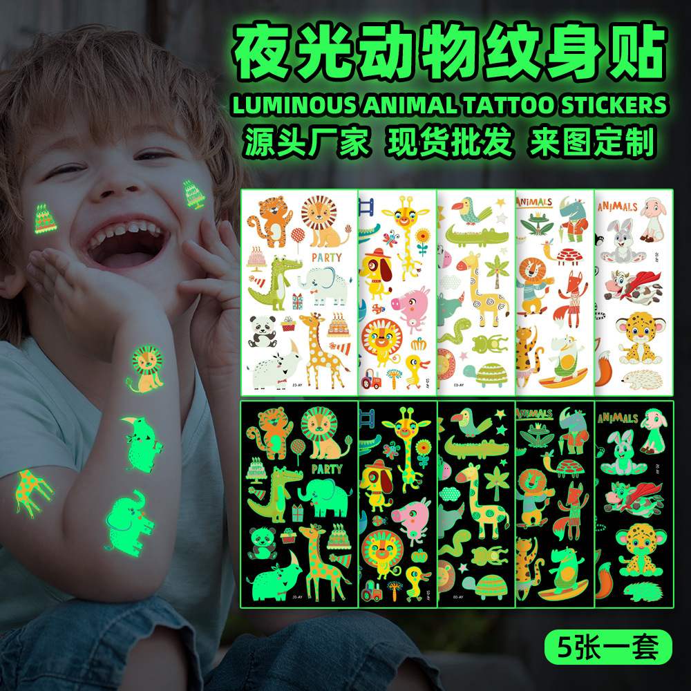 Children Cartoon Luminous Animal Tattoo Sticker Waterproof Cute Event Party Gift Temporary Face Sticker