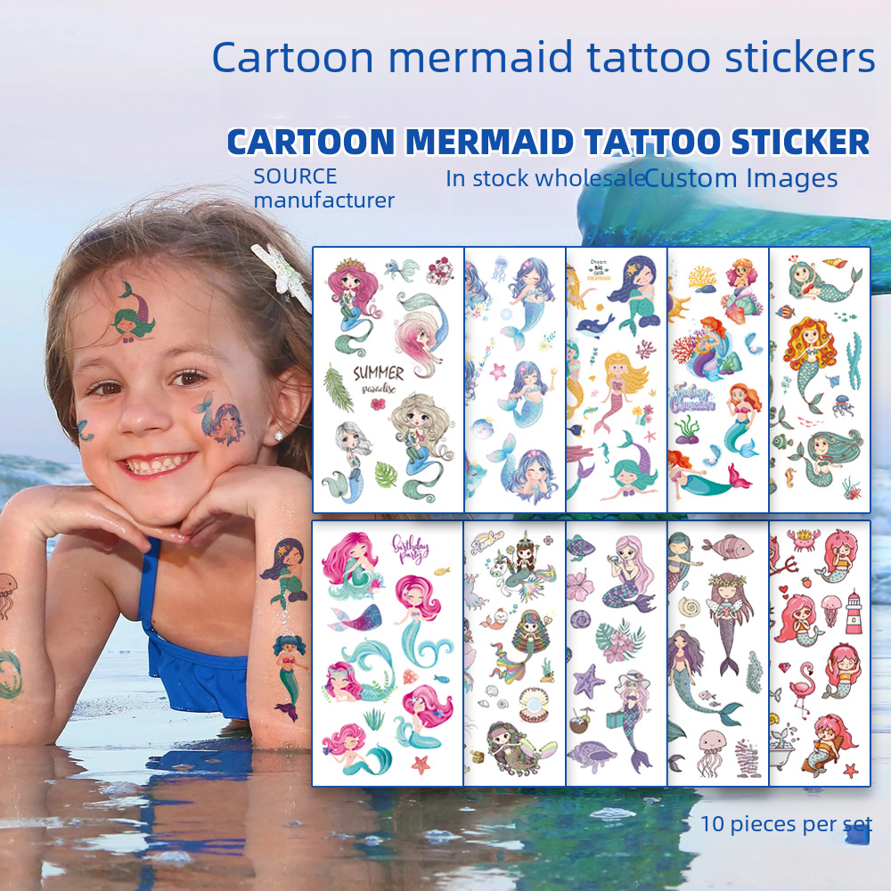 children's cartoon mermaid tattoo stickers waterproof sweat cute children's fun party temporary stickers