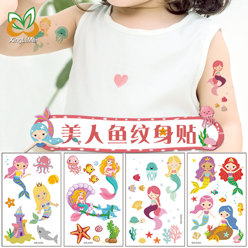 Waterproof Sweat Tattoo Children's Cartoon Dream Party Princess Theme Sticker Set Mermaid Tattoo Sticker