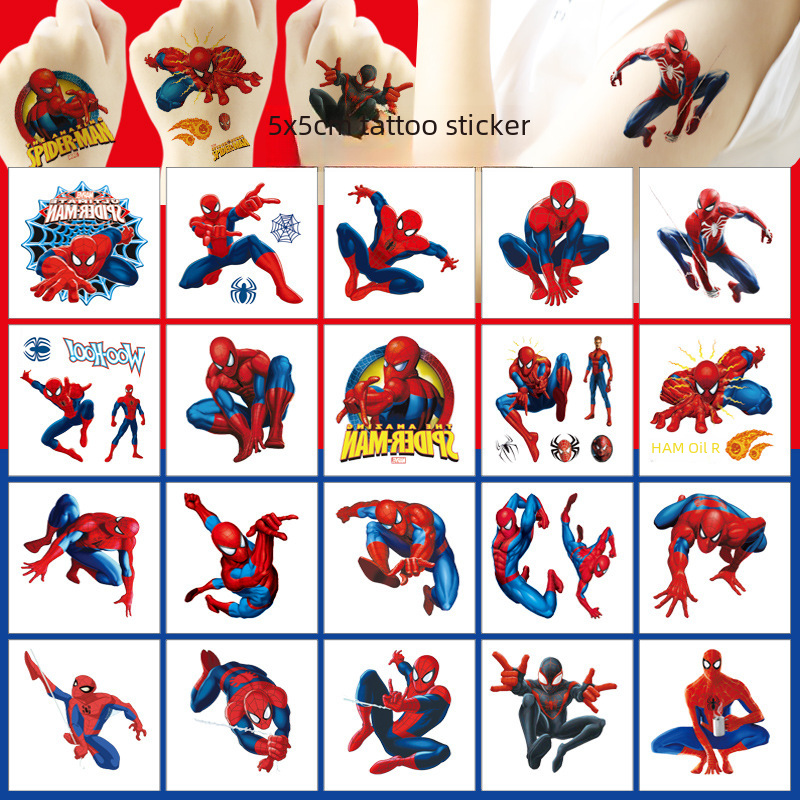 5x 5cm Spider Man Tattoo Stickers 20 Cartoon Tattoo Stickers Water Transfer Disposable Tattoo Birthday Party