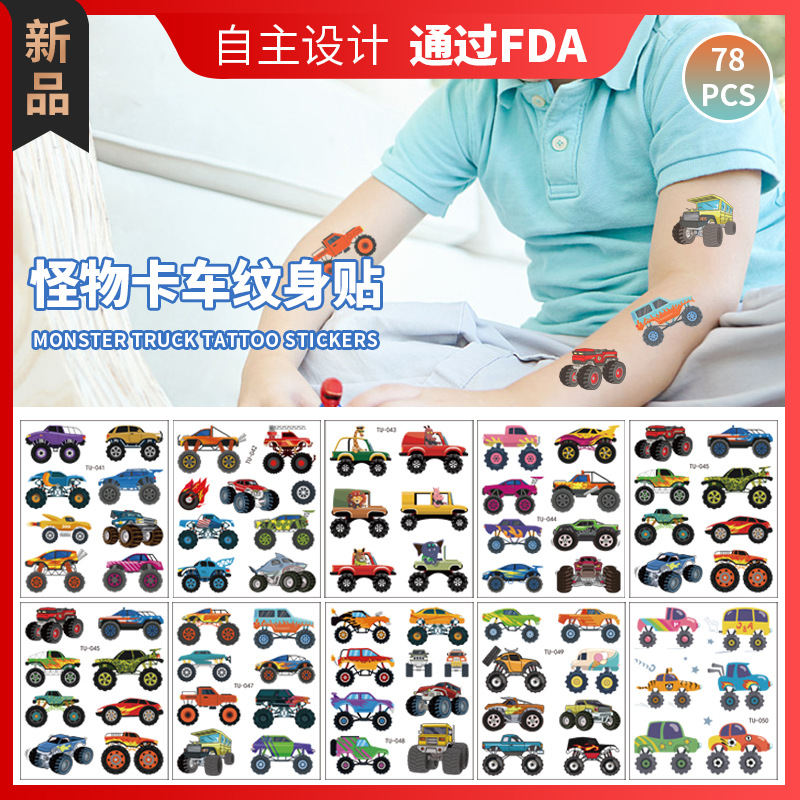 Monster truck tattoo stickers waterproof boys and girls cartoon cute car disposable temporary stickers