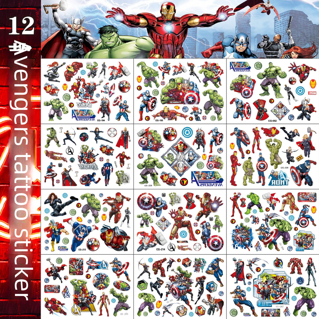 Children's Cartoon Tattoo Sticker Water Transfer Sticker Avengers America Captain Iron Man Hulk Tattoo Sticker