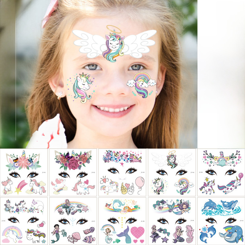 Hot Selling Kids Party Face Sticker Tattoo Sticker Unicorn Mermaid Animal Dress Up Fun Tattoo