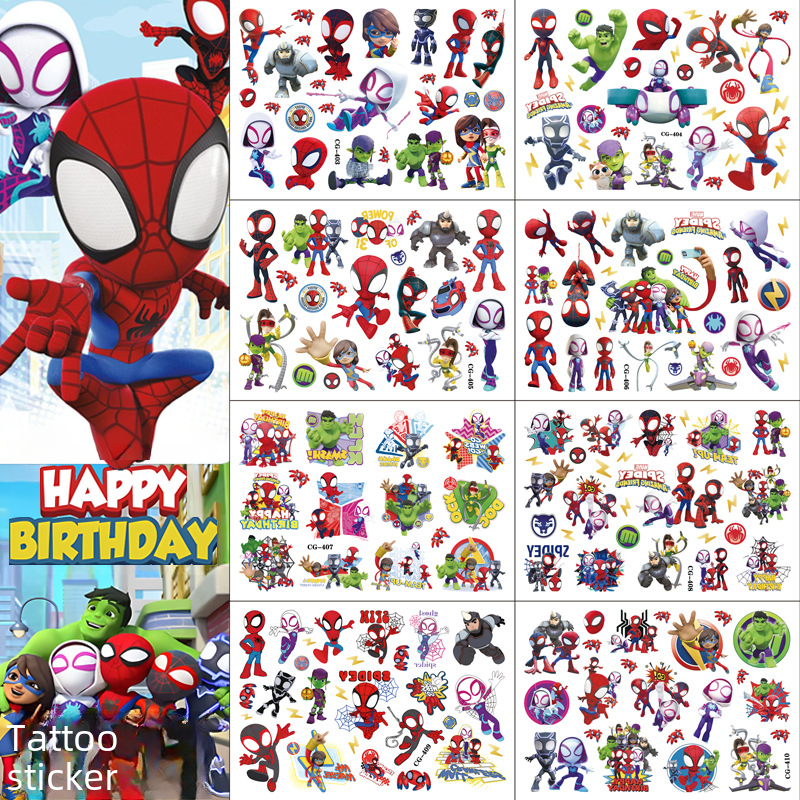 8 Spiderman And His Amazing Friends Cartoon Tattoo Sticker Children Water Transfer Disposable Tattoo Boy