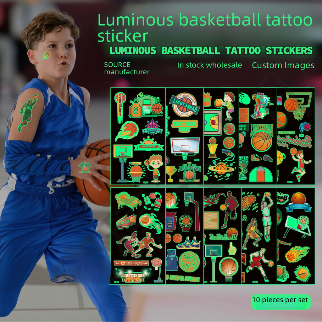 children's luminous tattoo stickers cartoon basketball football volleyball football series temporary arm tattoo