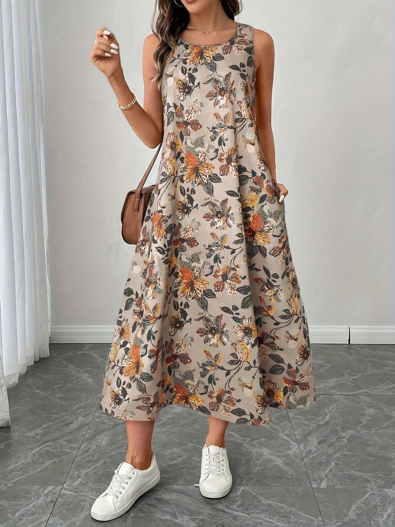 [12000059866414660] Floral Print A-Line Maxi Dress (S)