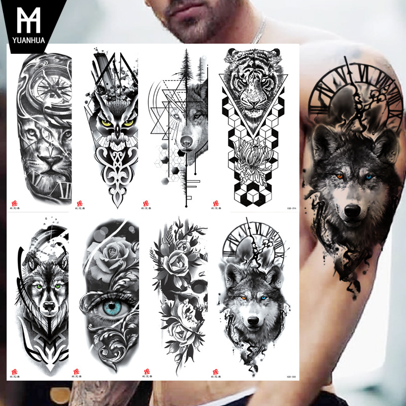 Small full arm waterproof tattoo stickers factory spot symbol totem animal skull small arm tattoo stickers