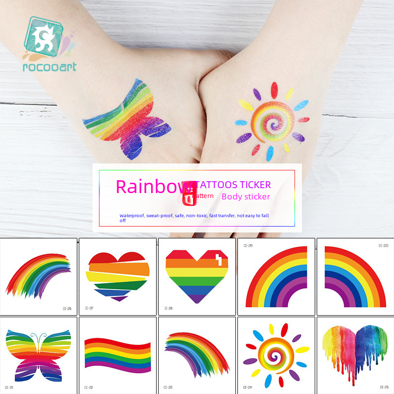 Ruikalong Waterproof Pride Day tattoo Sports Games Rainbow Sticker Gradual Change Face Sticker tattoo