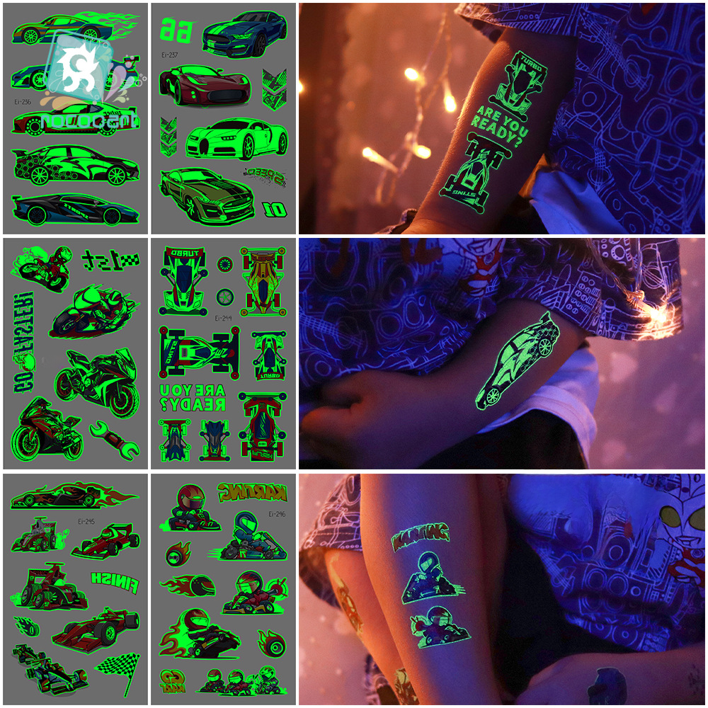 Ricklon Waterproof Children's Luminous tattoo Sticker Cartoon Cool Racing tattoo Sticker