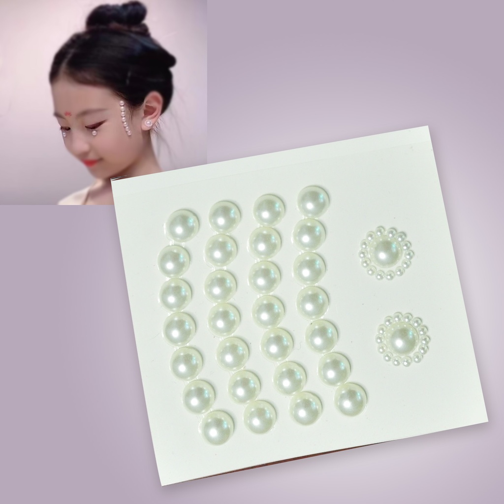 Factory direct for children and girls ear stickers three-dimensional Green flat music with Pearl eyebrow stickers pearl earrings ear stud stickers