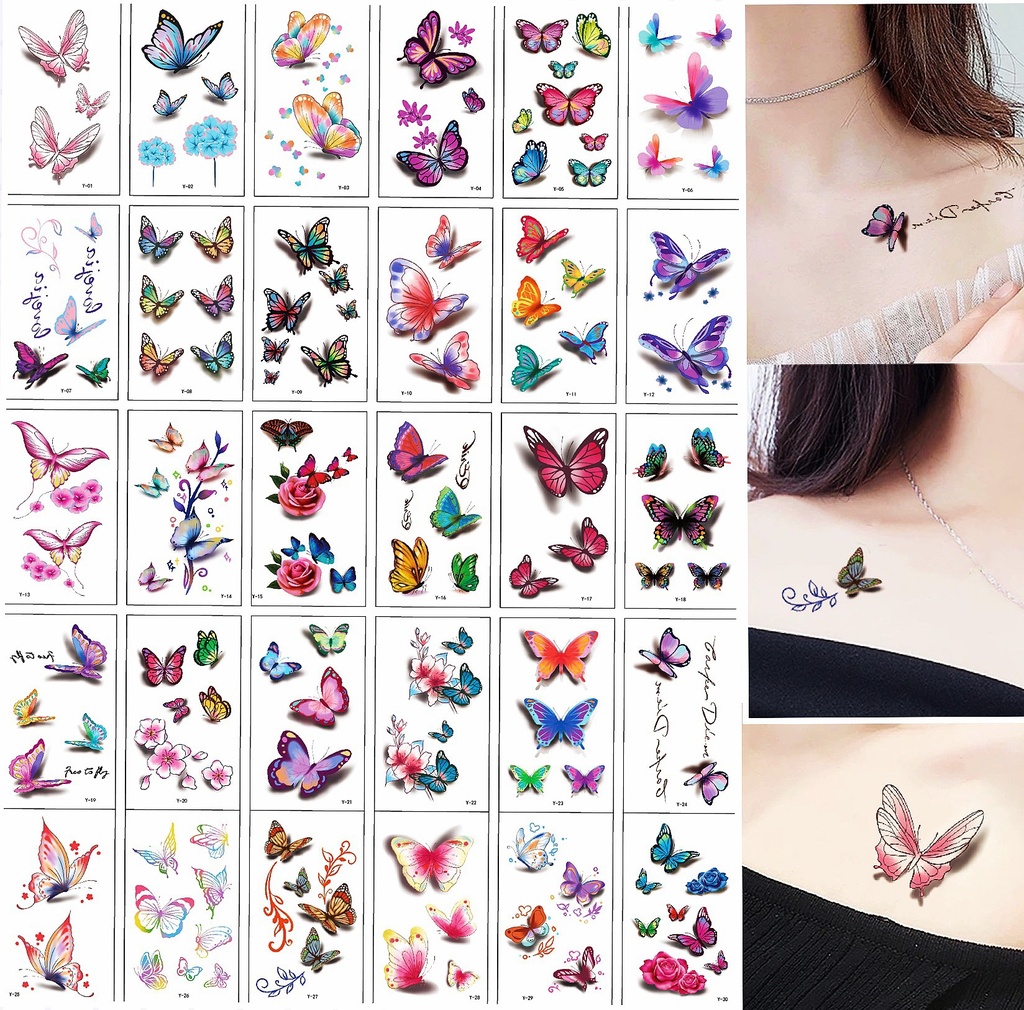 Spot 3d butterfly tattoo stickers 30 small fresh tattoo stickers disposable flower tattoo stickers