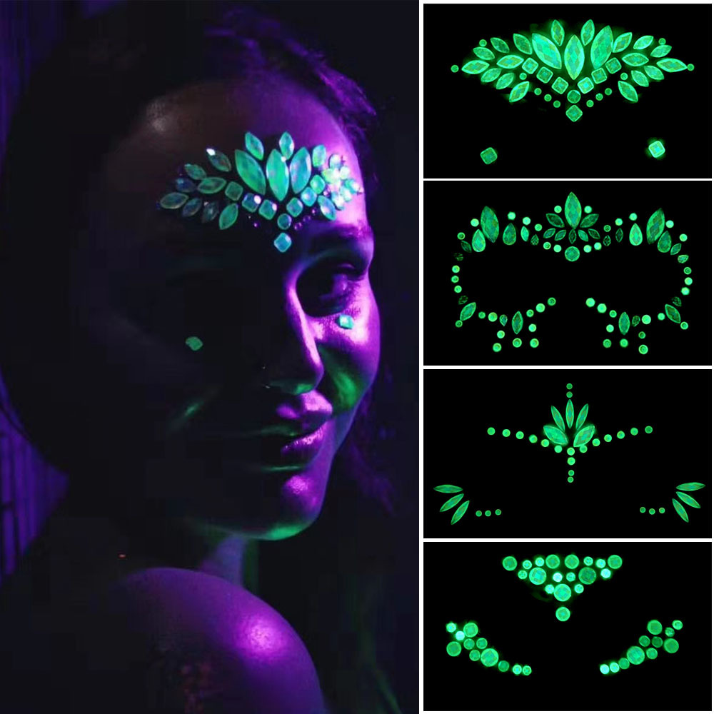 EDM Face Sticker Diamond Halloween Face Sticker Diamond Luminous Crystal Eyebrow Sticker Diamond Luminous Face Sticker