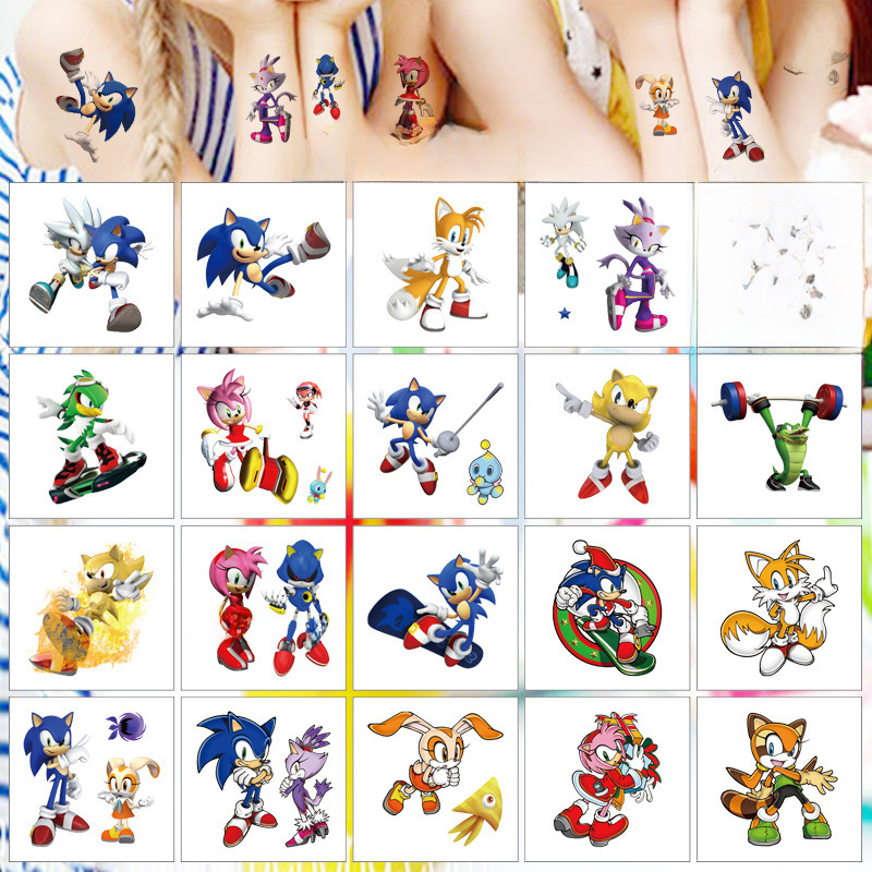 5x 5cm Sonic Tattoo Stickers 20 Cartoon Tattoo Stickers Water Transfer Disposable Tattoo Birthday Party