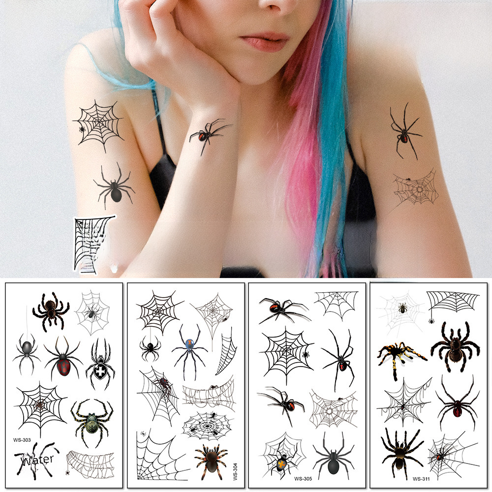 Waterproof Sweat Funny 3D Spider Tattoo Sticker Spider Web Halloween Tattoo Sticker