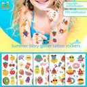 Waterproof Sweat Summer Story Vegetable Fruit Cartoon Children Glitter Powder Tattoo Sticker Fruit Tattoo Sticker