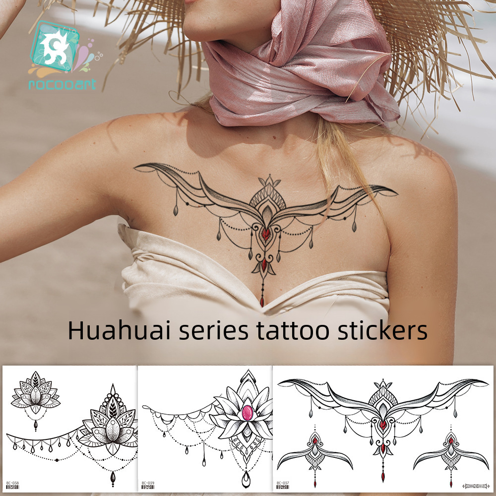 supply waterproof tattoo stickers simple black and white flower sternum stickers personalized tattoo