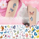 in stock Children's glitter butterfly tattoo stickers cute cartoon waterproof environmental protection security watermark stickers supply