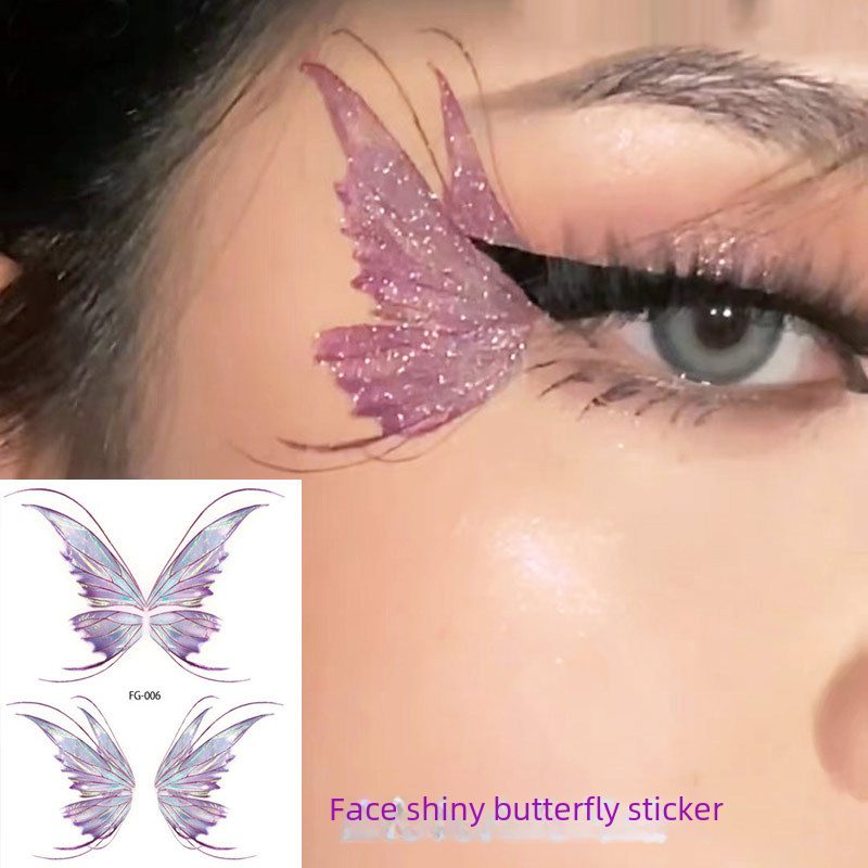 Shiny Butterfly Face Tattoo Sticker Cute Fresh Makeup Internet Celebrity Recommended Temporary Sticker Cross Border