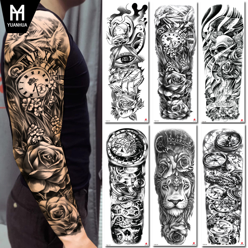 Full arm tattoo stickers factory spot Jesus Virgin crown lion waterproof tattoo stickers supply