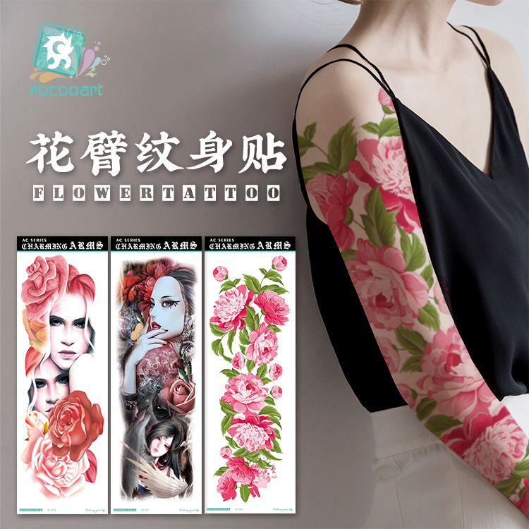 Ricklon Arm Tattoo Sticker Waterproof Men's and Women's Personality Big Figure Flower Arm Tattoo Sticker Arm Sticker