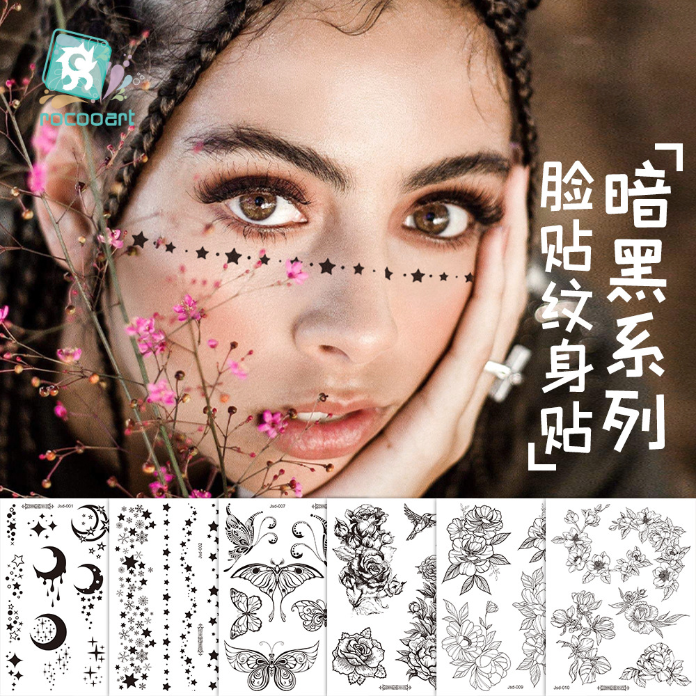 supply single black tattoo stickers personality face stickers arm stickers clavicle stickers tattoo sticker