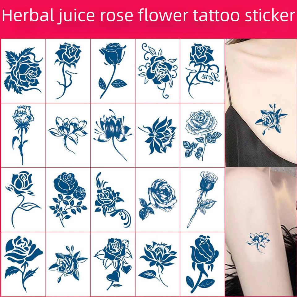 Herbal Juice Semi-Permanent Tattoo Sticker Waterproof Flower Tattoo Sticker Not Reflective Geisha Butterfly Finger Tattoo Sticker