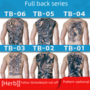 Herbal Semi-permanent Full Back Tattoo Sticker for Men and Women Dragon Geisha Fish Zhao Yun Back Flower Arm Tattoo Sticker