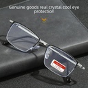 business Fashion anti-blue light reading glasses super elastic half frame eyebrow Crystal reading glasses men's craft stone glasses