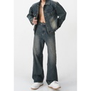 MTLCLOTHES men's clothing | spring casual Denim trousers jacket suit Korean retro