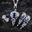 Heavy Royal Sapphire Leopard Necklace Set High Jewelry Emerald Pendant Blue Diamond Earrings Green Diamond Ring