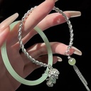 Retro style clear water Green open bracelet jingle bracelet female Bell sweet ins tassel bracelet