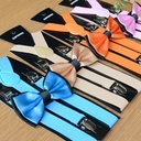 Adult Two-color Bow Tie + Strap Set for Men and Women Solid Color 3-clip All-match Suspenders Shirt Accessories