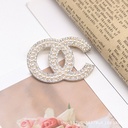 Fashion All-match Korean Trendy Popular Chanel Style Brooch Double C Diamond Pearl Light Luxury Corsage