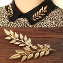 Korean-style luxury jewelry vintage three-dimensional tree leaf brooch collar pin wheat shirt brooch collar buckle F009