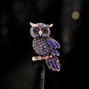 High-end Luxury Diamond-encrusted Blue Owl Brooch Pin Women's Clothing Pin Accessories Vintage Owl Brooch