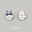 Junpi Original Homemade Coffee Cup Panda Brooch Men's Cute Japanese Badge Cartoon Safety Pin Accessories