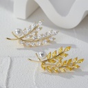 Korean style high-end leaf pearl brooch female ins trendy personality all-match corsage suit coat pin factory