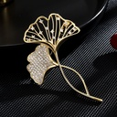 Fashion high-grade ginkgo brooch micro-inlaid zircon copper flower pin suit corsage accessories generation