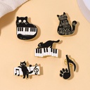 Cartoon Cute Black Cat Piano Note Alloy Brooch Clothes Bag Decorations Pin Badge