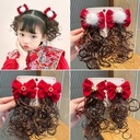 Children's Wig Headwear Baby Year Curly Hair Cards Cute Little Girl's Bow Hairpin Girls' Year Hair Accessories