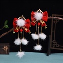 Year Children's Hair Ball Hair Accessories Antique Bell Year Greeting Clothes Hairpin Cute Red Velvet Bow Hairpin