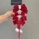 Year Festive Red Big Bow Hairpin Golden Velvet Tassel Women's Headwear Top Clip Baby's Year Girls' Hair Accessories