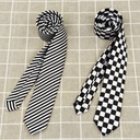 Printed Hand-made Narrow 5cm Tie Black and White Square Pinstripe Fashionable Matching Shirt Photography Props Chessboard