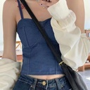 Hong Kong style Denim sling chest pad navel vest versatile outer wear sleeveless top women's bottoming shirt tube top beauty back