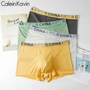 CALEJNKAVJN Ice Silk Underwear Men's Boxers Anti-bacterial Inner Crotch Printed Summer Shorts Head Four-corner Shorts