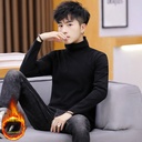 Warm double-sided velvet men's mid-collar solid color autumn undershirt trendy half turtleneck slim fit slimming T-shirt underwear