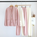 Women's Spring and Autumn Pit Strip Pure Cotton Lycra Cotton Home Clothes Cardigan V-Neck Colorful Button Long Sleeve Suit